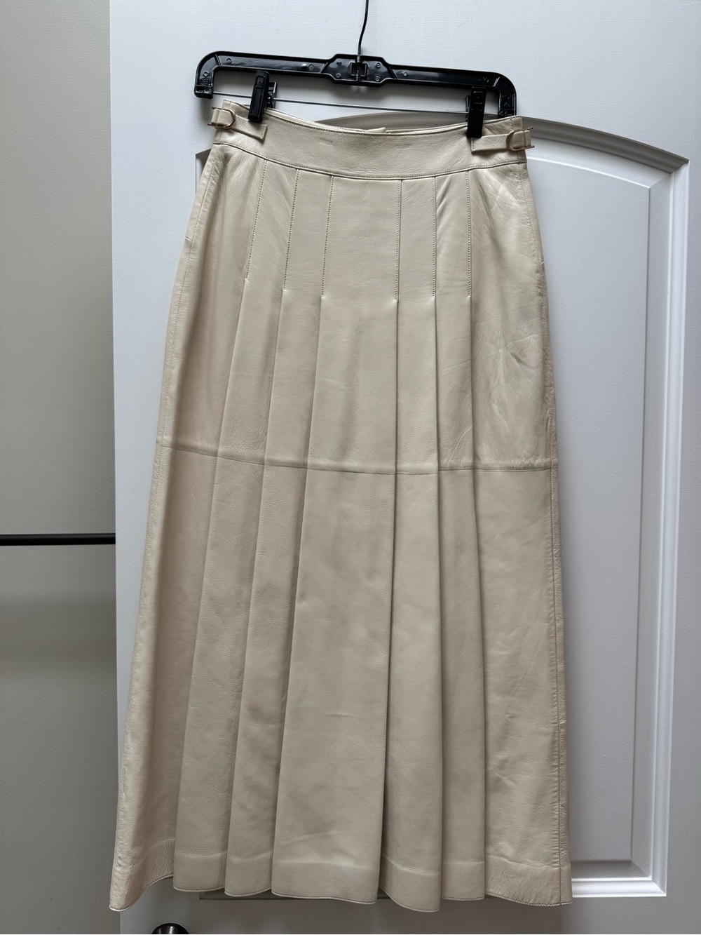 Gabriela Hearst Ivory Leather Pleated Midi Skirt Size 38